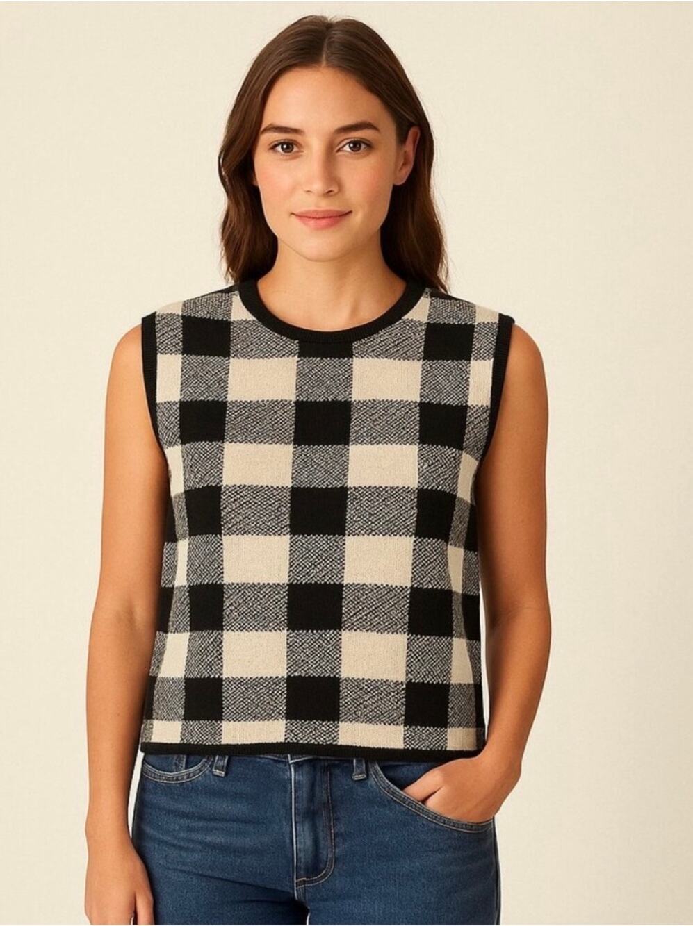 NWT Tuckernuck Pomander Place Buffalo Plaid Checker Knit Sweater Vest Large